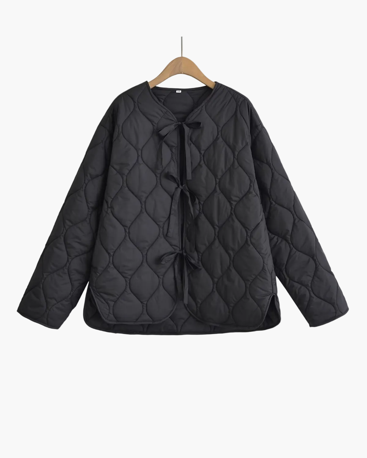 Women's Quilted Jacket Front Bow Ties Stylish Layered Look Casual Everyday