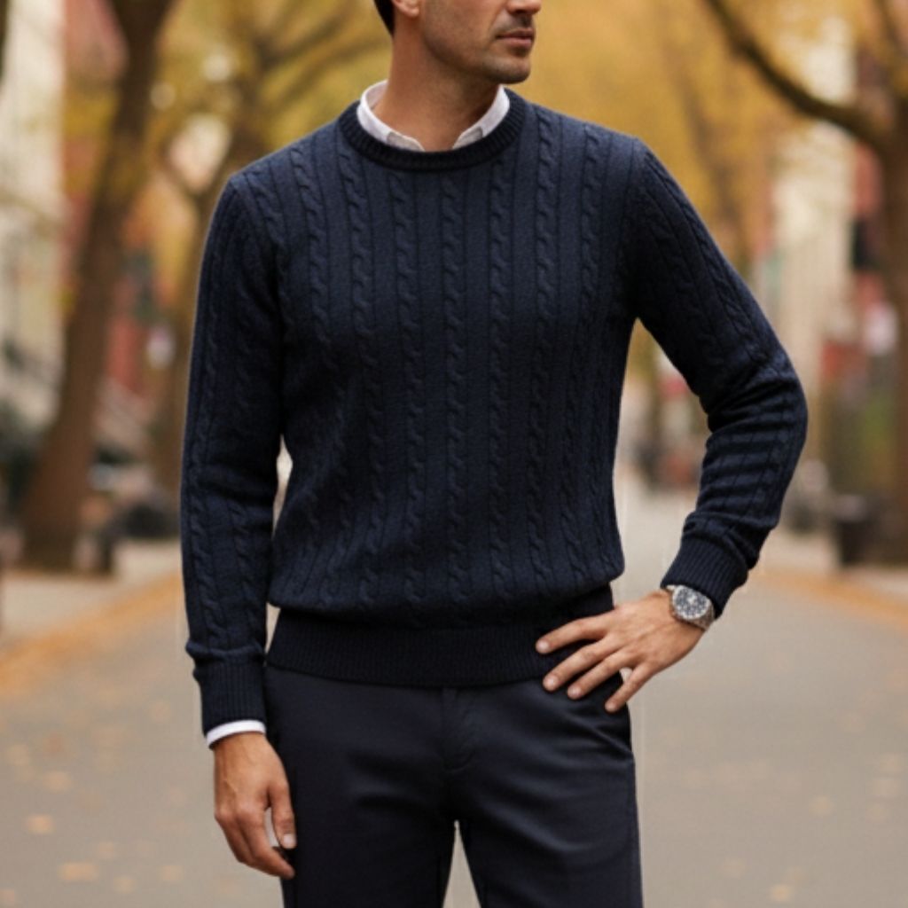 Men's Cable-Knit Jumper Regular Fit Long Sleeve Crew Neck Casual Everyday