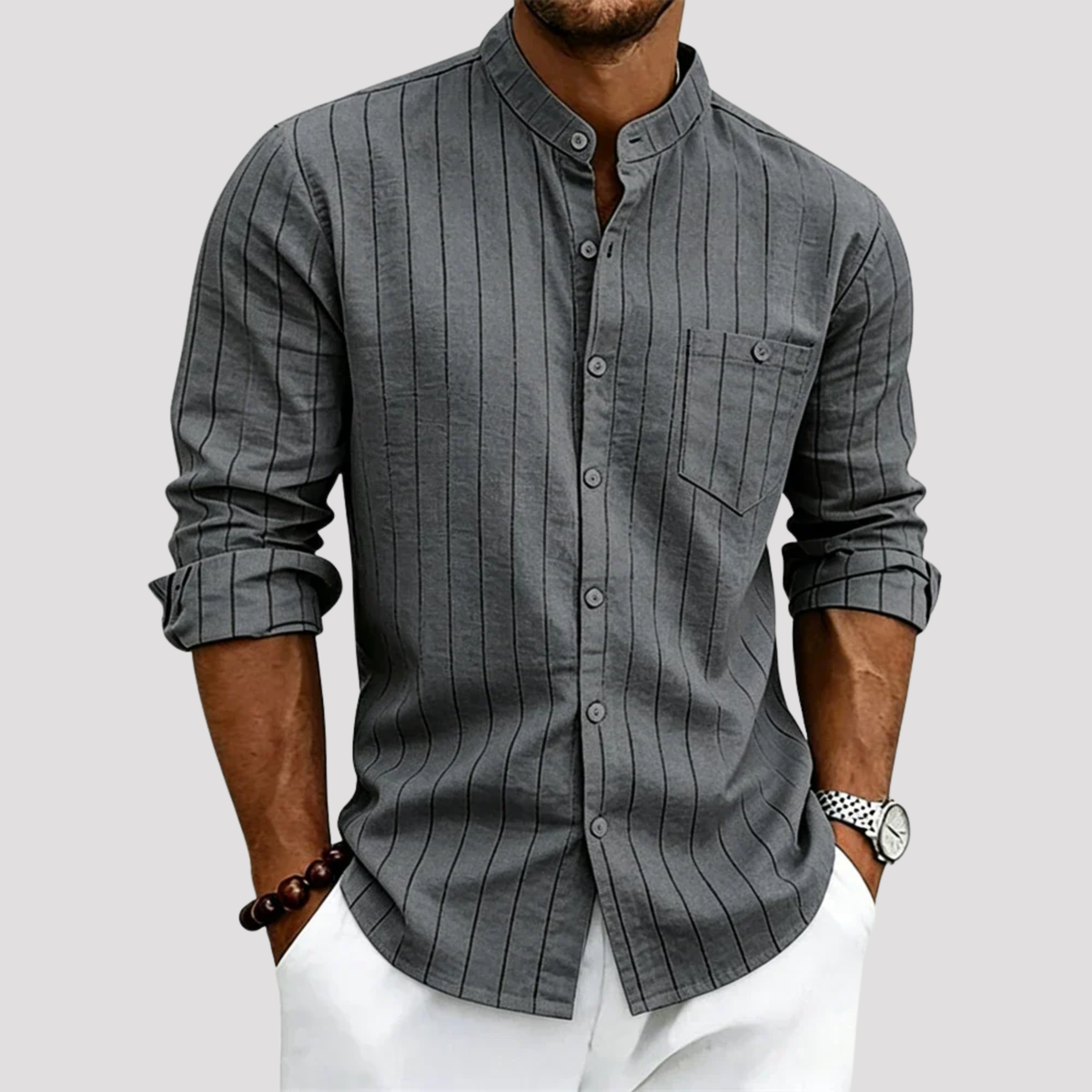 Men's Casual Striped Long Sleeve Shirt Relaxed Fit Collared Everyday Wear