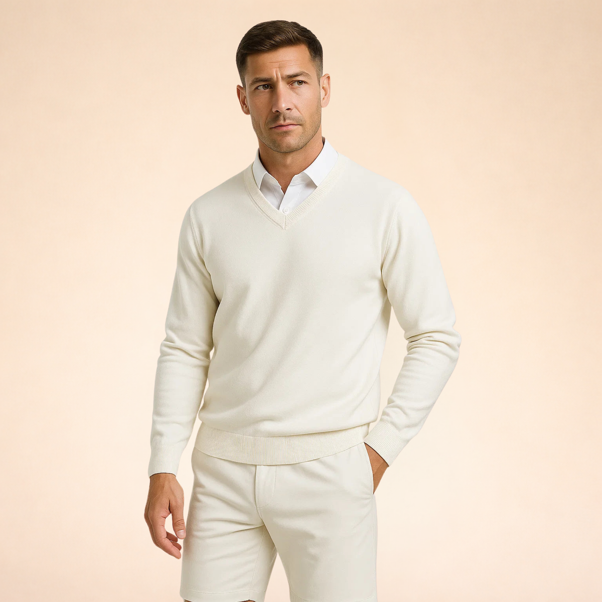 Men's V-Neck Sweater Relaxed Fit Long Sleeve Casual Layering Everyday