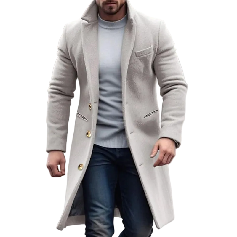 Men's Elegant Mixed Wool Coat Classic Collar Stylish Pockets Versatile Jacket