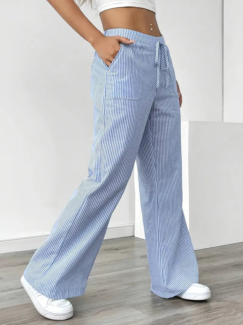 Women's Bohemian Flare Trousers High-Waisted Wide-Leg Casual Beachwear