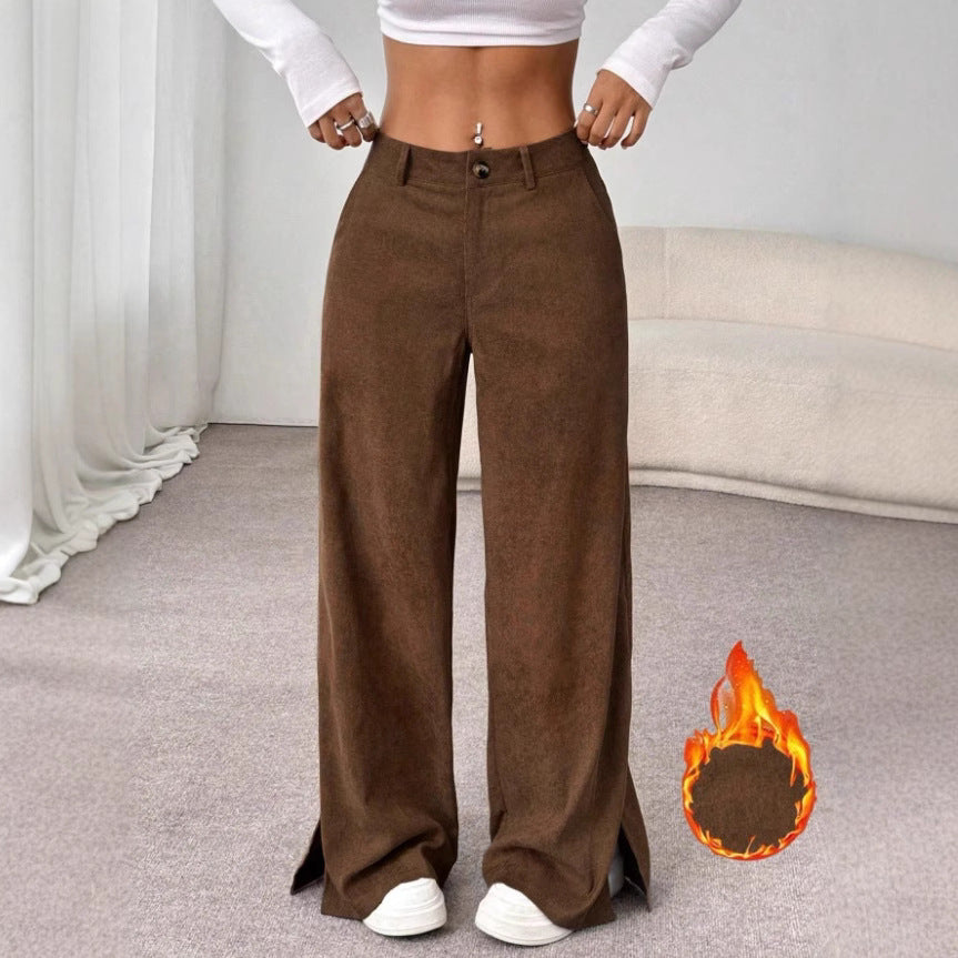 Women's High-Waist Wide Leg Trousers Slit Detail Relaxed Fit Casual Chic