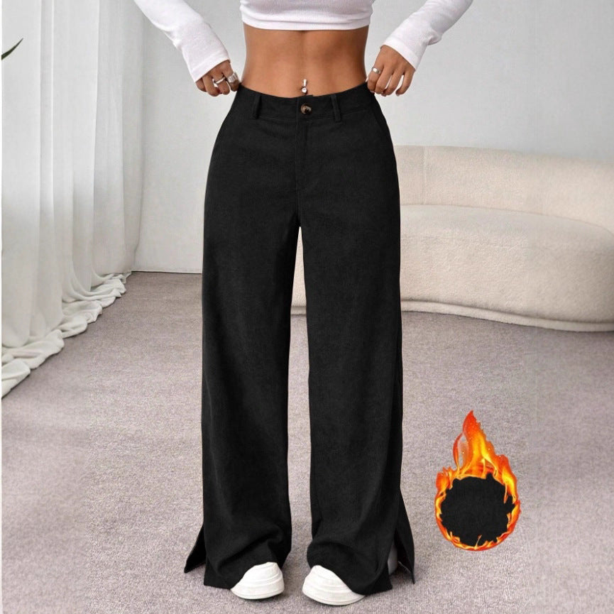 Women's High-Waist Wide Leg Trousers Slit Detail Relaxed Fit Casual Chic