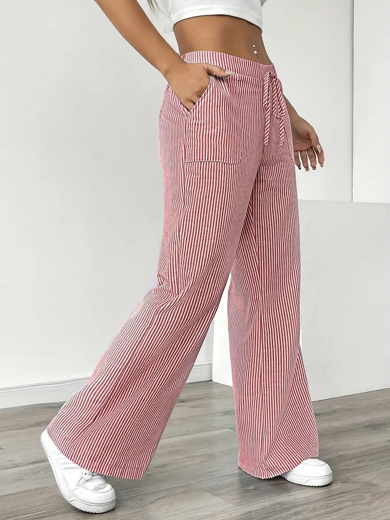 Women's Bohemian Flare Trousers High-Waisted Wide-Leg Casual Beachwear