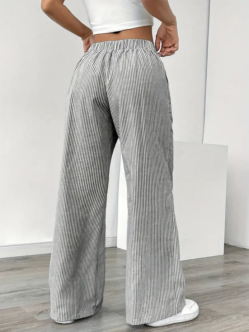 Women's Bohemian Flare Trousers High-Waisted Wide-Leg Casual Beachwear