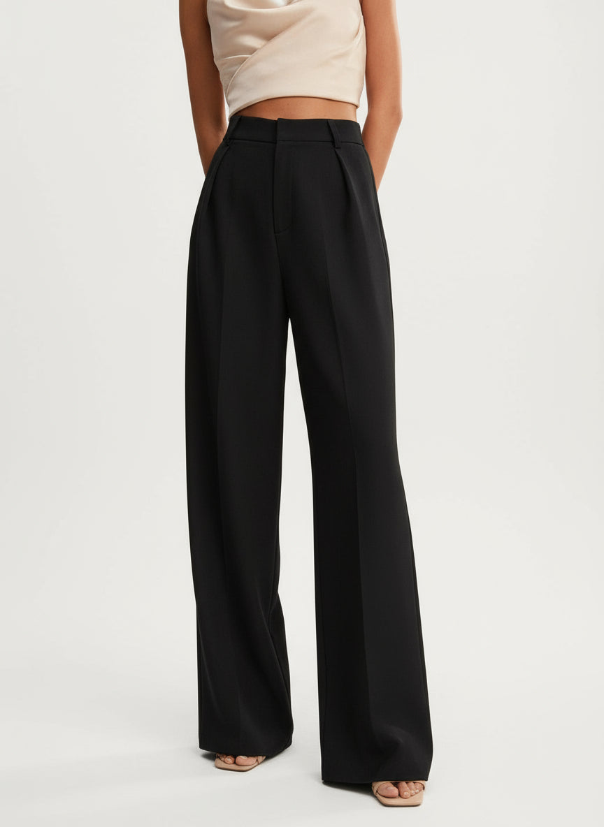 Women's Tailored High Waist Wide Leg Trousers Classic Fit Elegant Office Casual