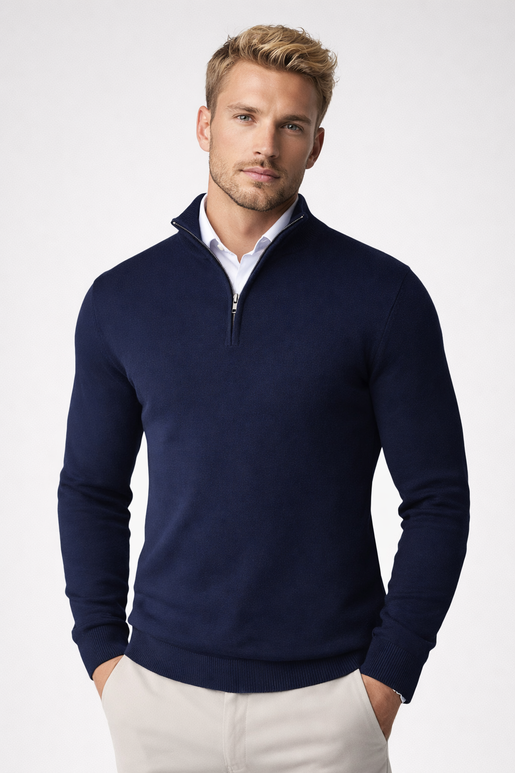 Men's Modern Half-Zip High Neck Sweater Relaxed Fit Long Sleeve Casual Everyday