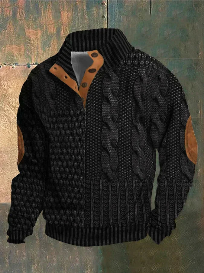 Men's Patchwork Knit Jumper Crew Neck Long Sleeve Casual Everyday Wear