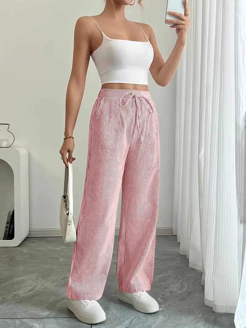 Women's Bohemian Flare Trousers High-Waisted Wide-Leg Casual Beachwear