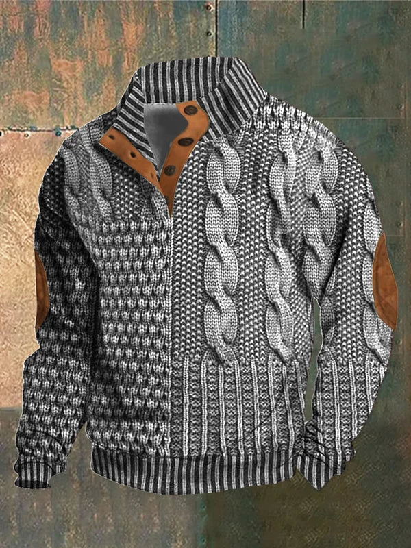 Men's Patchwork Knit Jumper Crew Neck Long Sleeve Casual Everyday Wear