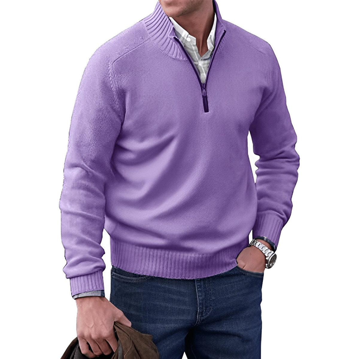 Men's Quarter-Zip Knit Sweater Relaxed Fit Long Sleeve Casual Layering