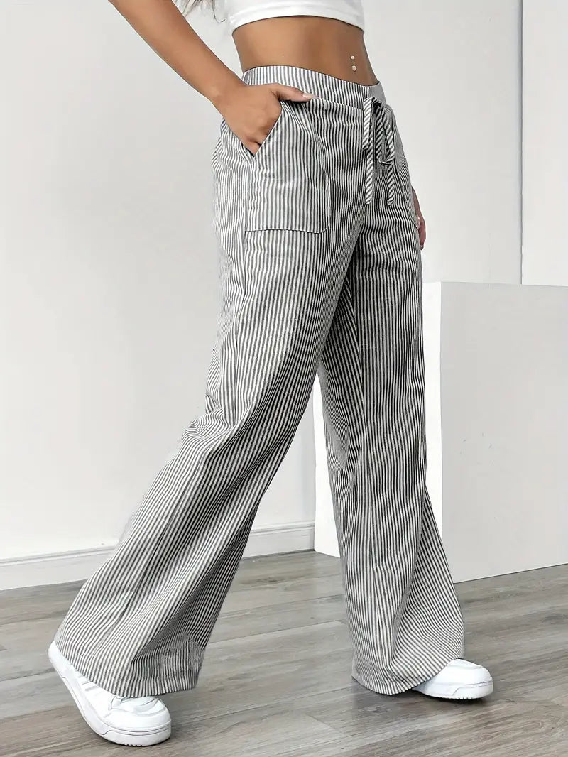 Women's Bohemian Flare Trousers High-Waisted Wide-Leg Casual Beachwear
