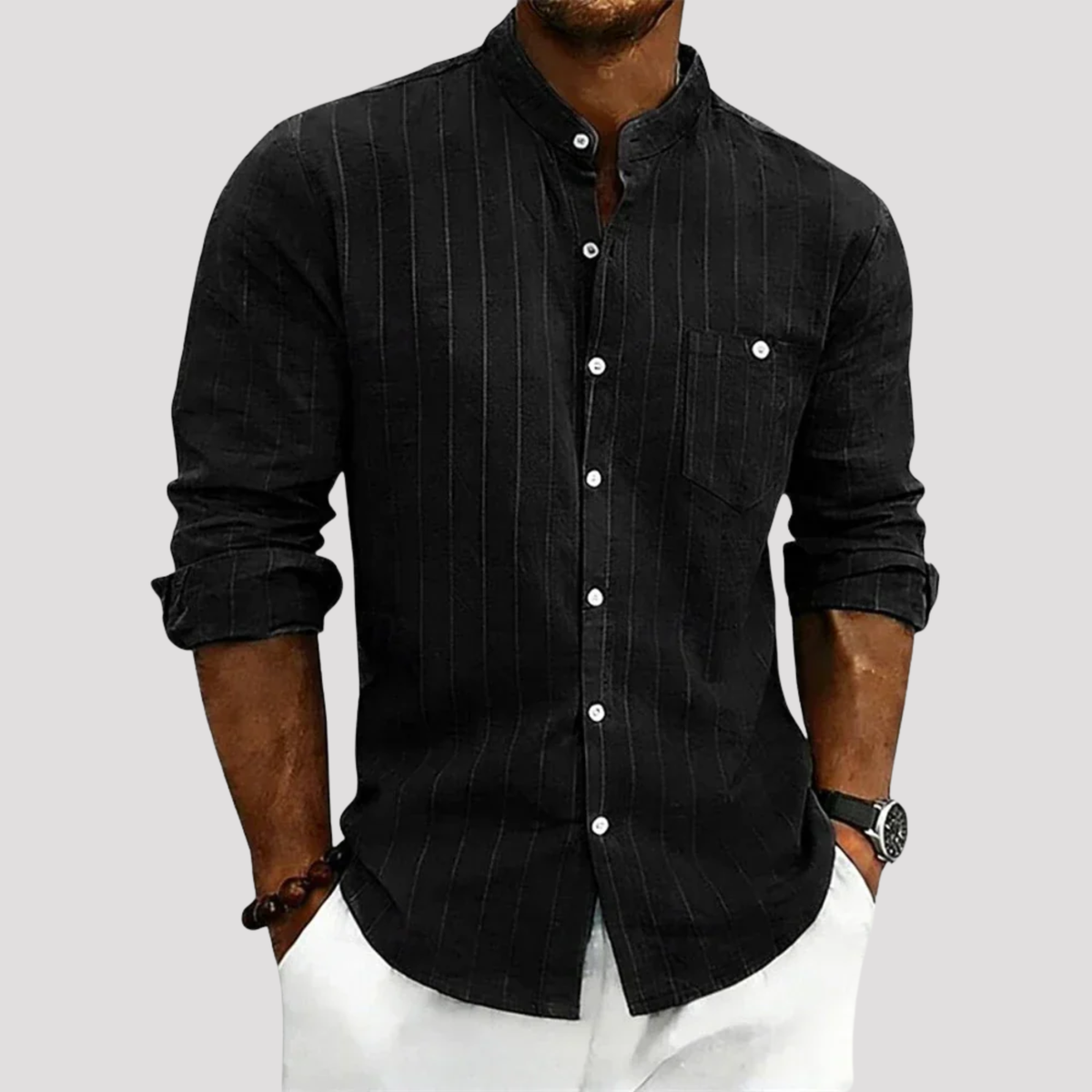 Men's Casual Striped Long Sleeve Shirt Relaxed Fit Collared Everyday Wear