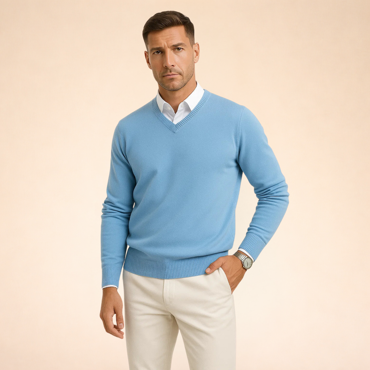 Men's V-Neck Sweater Relaxed Fit Long Sleeve Casual Layering Everyday