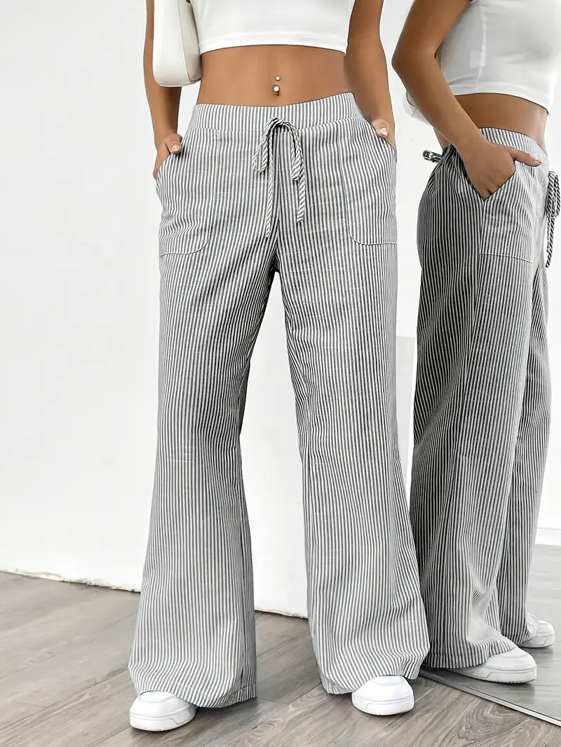 Women's Bohemian Flare Trousers High-Waisted Wide-Leg Casual Beachwear