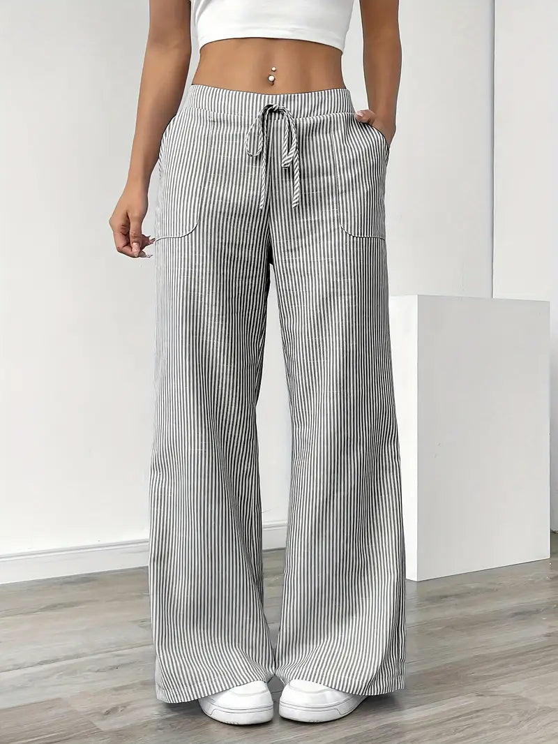 Women's Bohemian Flare Trousers High-Waisted Wide-Leg Casual Beachwear
