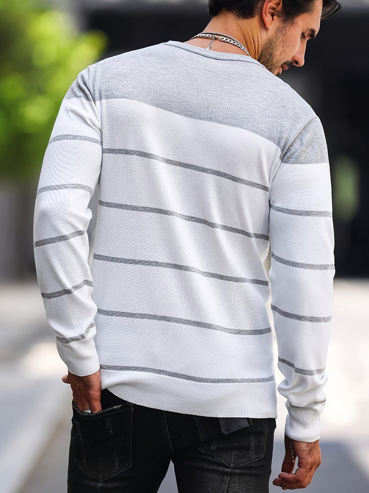 Men's Colour-Block Striped Pullover Sweater Long-Sleeve Casual Everyday