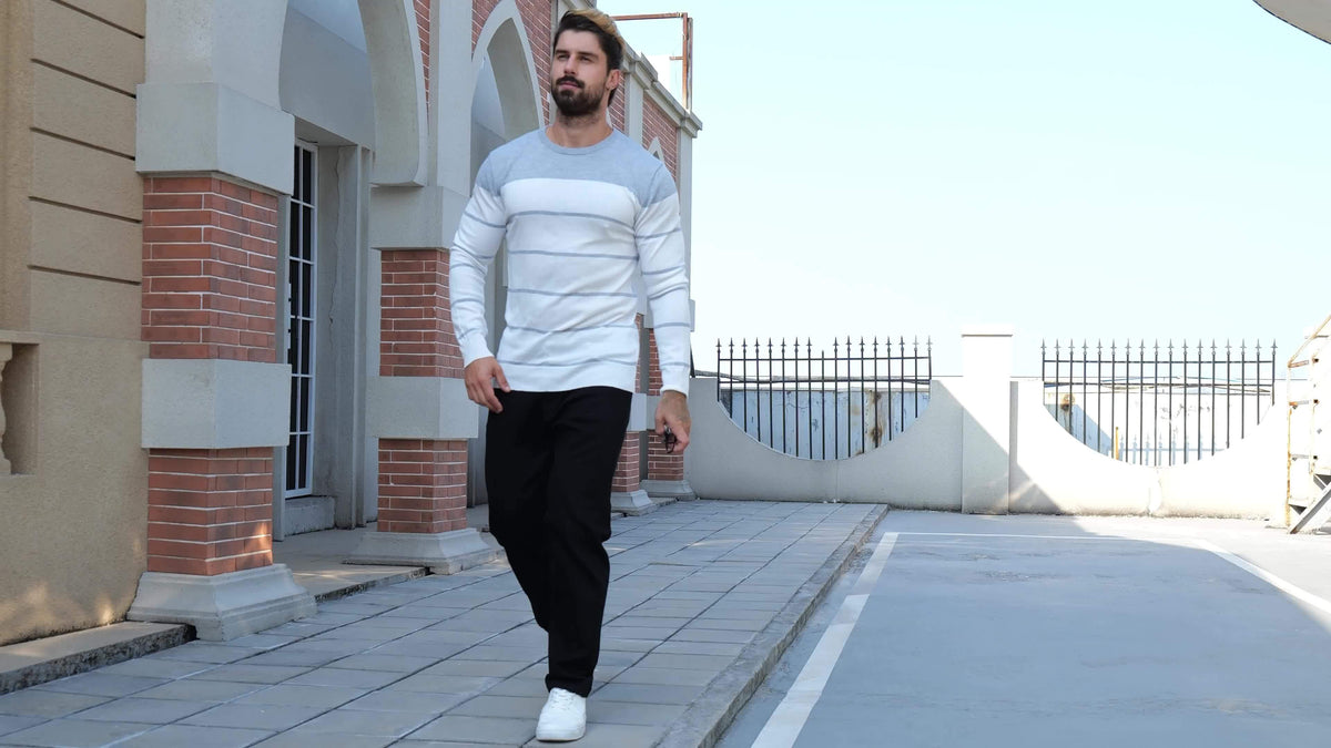Men's Colour-Block Striped Pullover Sweater Long-Sleeve Casual Everyday