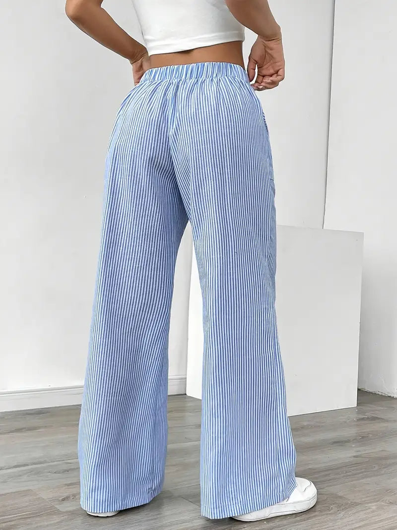 Women's Bohemian Flare Trousers High-Waisted Wide-Leg Casual Beachwear