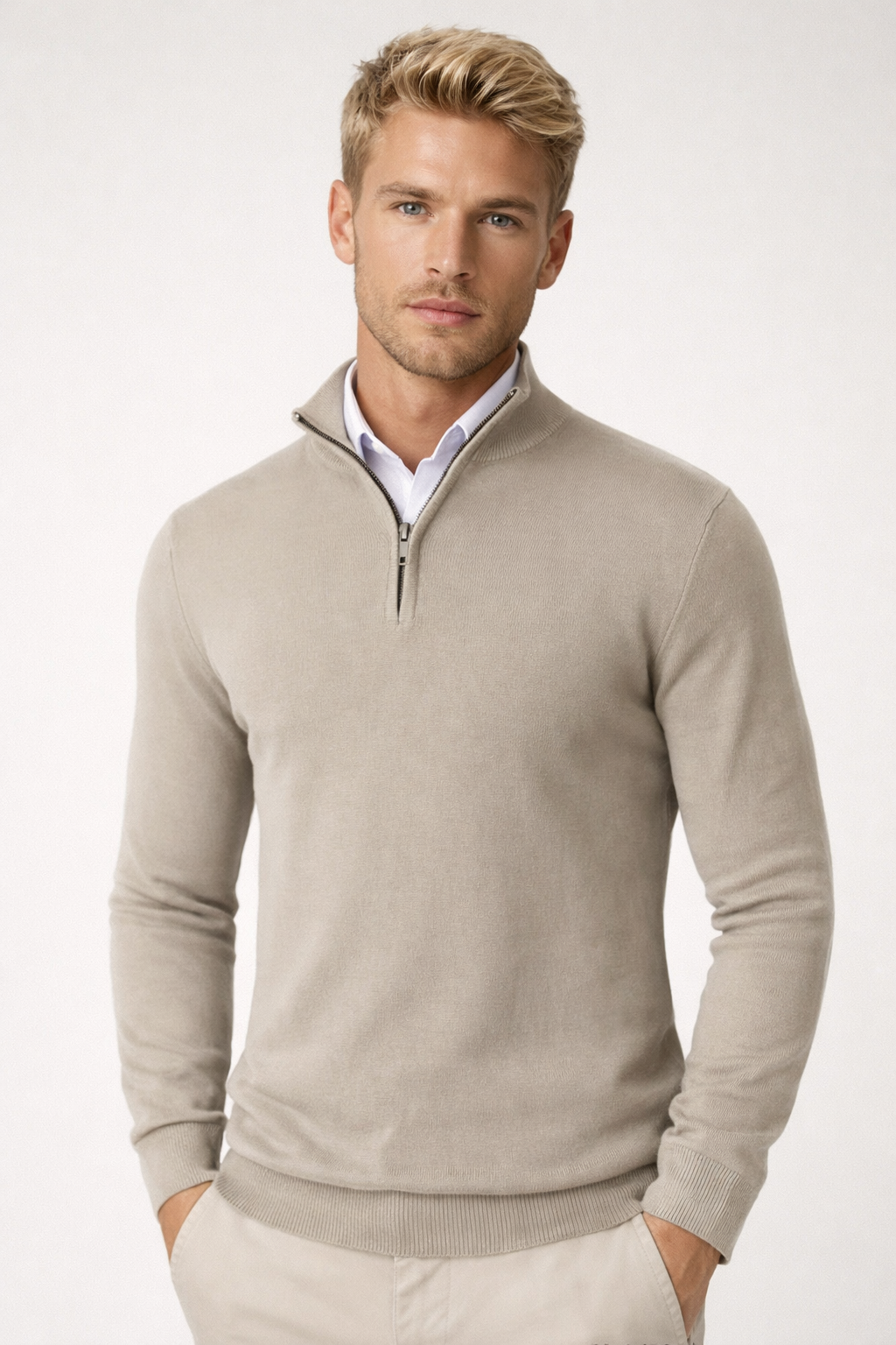 Men's Modern Half-Zip High Neck Sweater Relaxed Fit Long Sleeve Casual Everyday