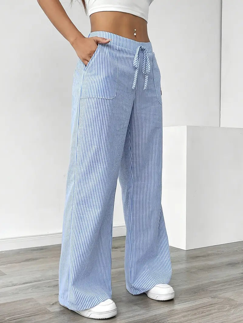 Women's Bohemian Flare Trousers High-Waisted Wide-Leg Casual Beachwear