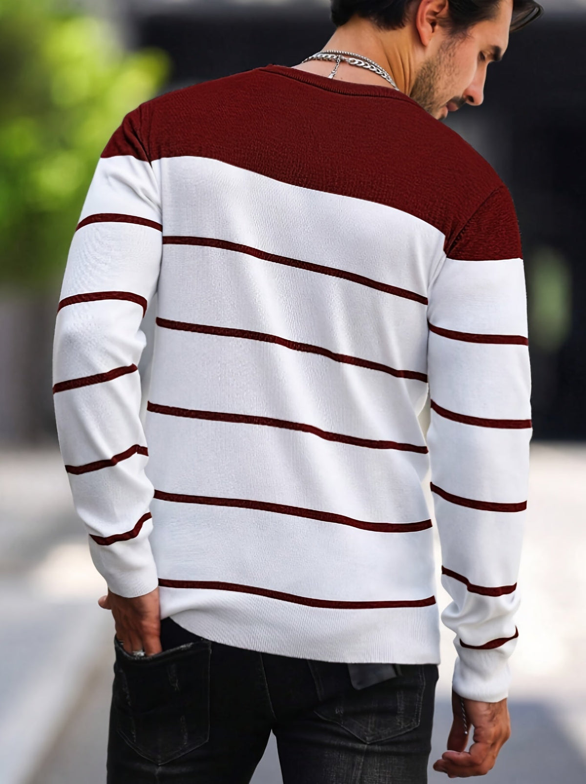 Men's Colour-Block Striped Pullover Sweater Long-Sleeve Casual Everyday