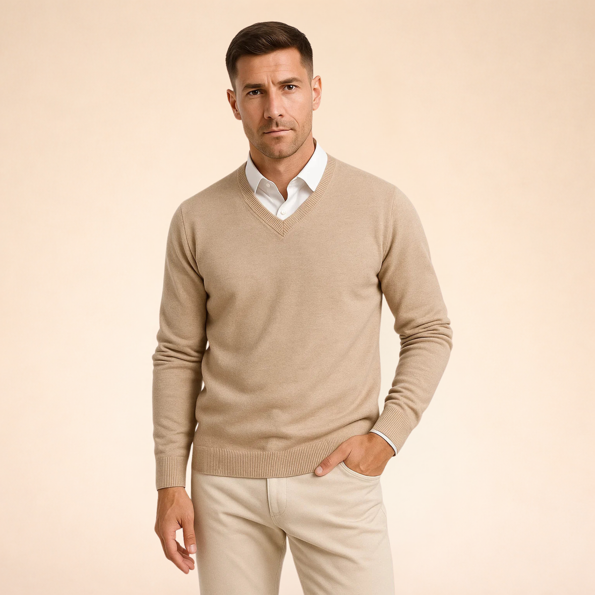 Men's V-Neck Sweater Relaxed Fit Long Sleeve Casual Layering Everyday