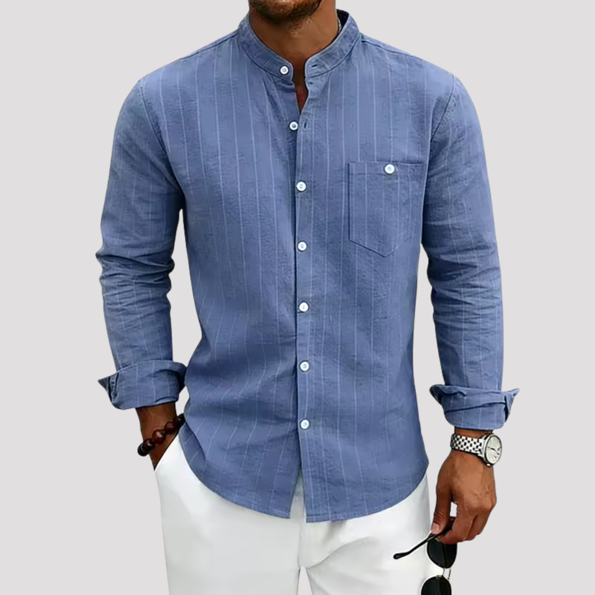 Men's Casual Striped Long Sleeve Shirt Relaxed Fit Collared Everyday Wear