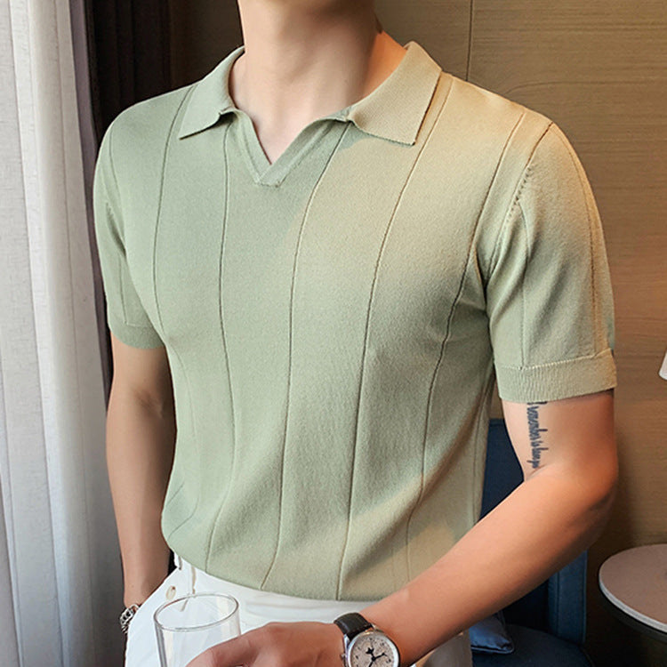 Men's Knit Polo Shirt V-Neck Short-Sleeve Casual Everyday Stylish