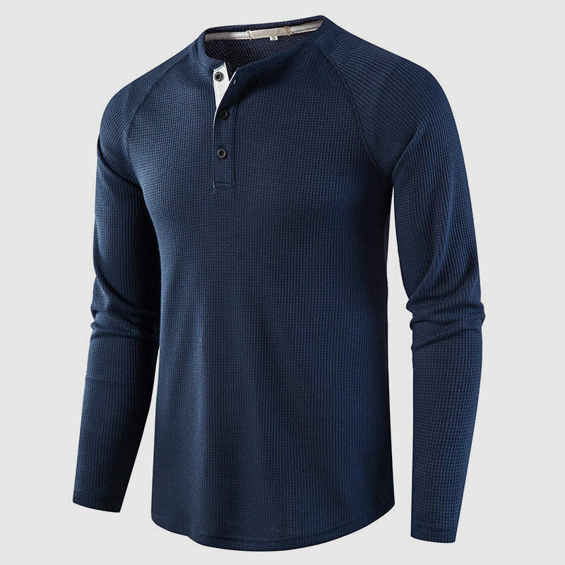 Men's Knit Long Sleeve Henley Shirt Relaxed Fit Button-Down Casual Everyday