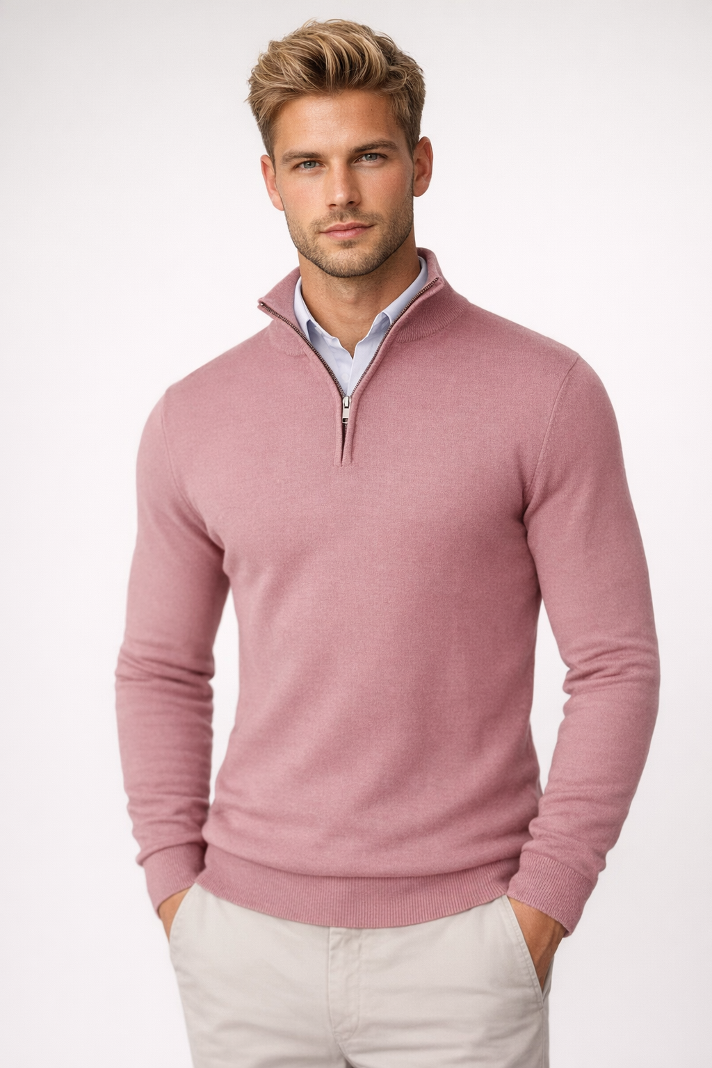Men's Modern Half-Zip High Neck Sweater Relaxed Fit Long Sleeve Casual Everyday