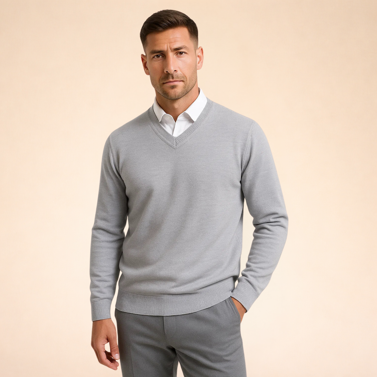 Men's V-Neck Sweater Relaxed Fit Long Sleeve Casual Layering Everyday