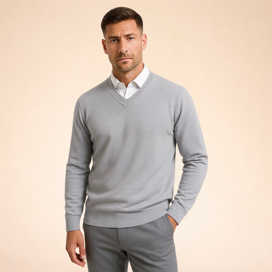 Men's V-Neck Sweater Relaxed Fit Long Sleeve Casual Layering Everyday