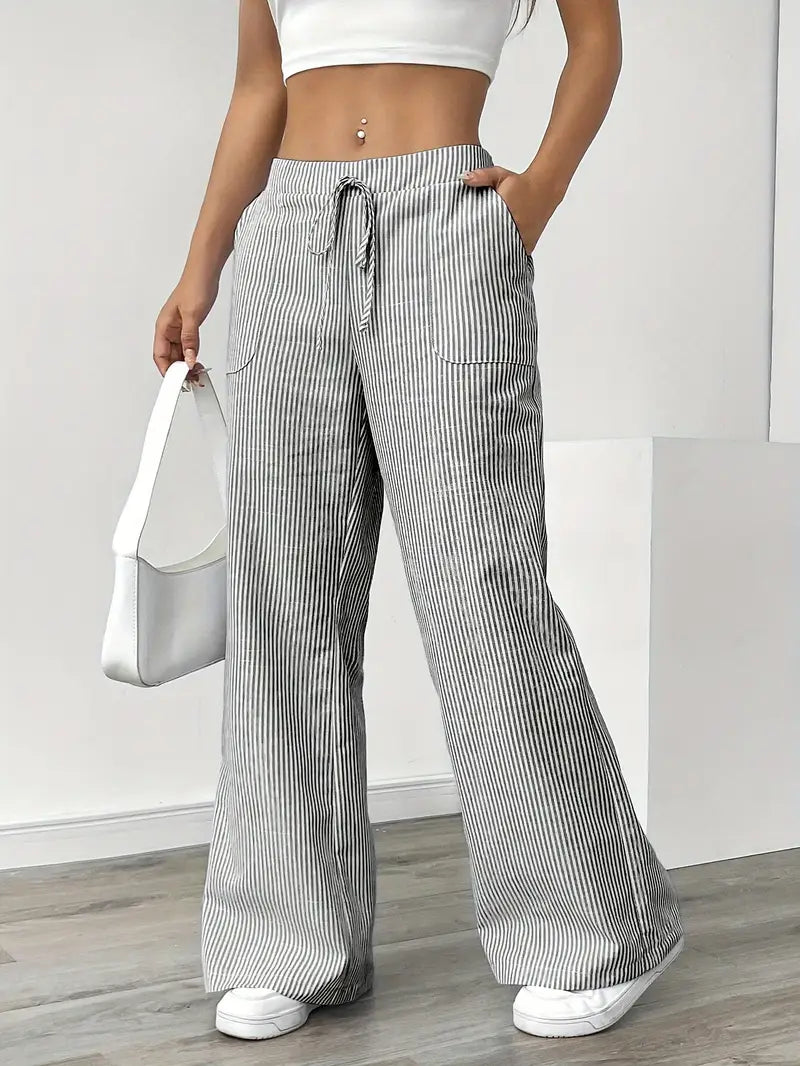 Women's Bohemian Flare Trousers High-Waisted Wide-Leg Casual Beachwear
