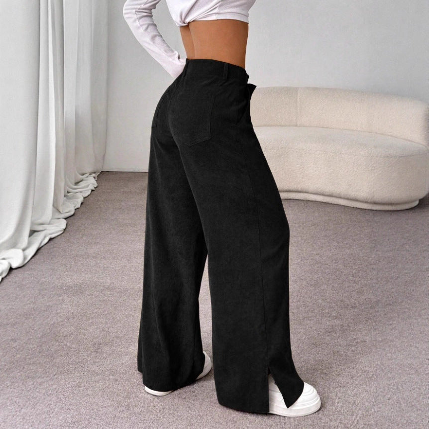 Women's High-Waist Wide Leg Trousers Slit Detail Relaxed Fit Casual Chic