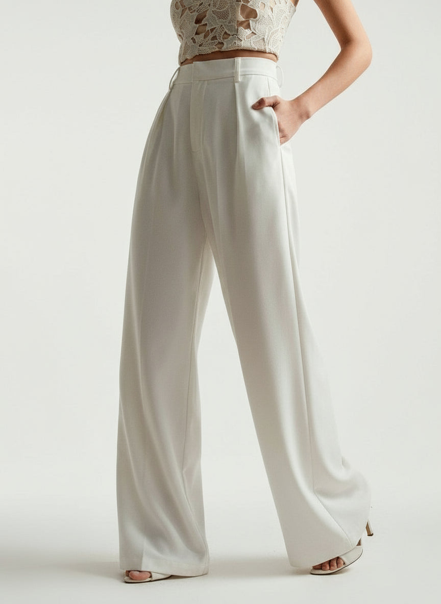 Women's Tailored High Waist Wide Leg Trousers Chic Elegant Office Casual
