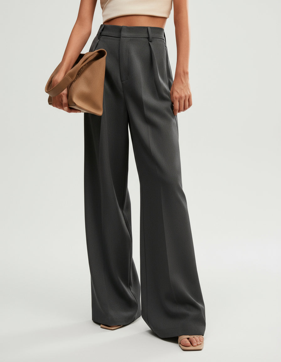 Women's Tailored High Waist Wide Leg Trousers Chic Elegant Office Casual