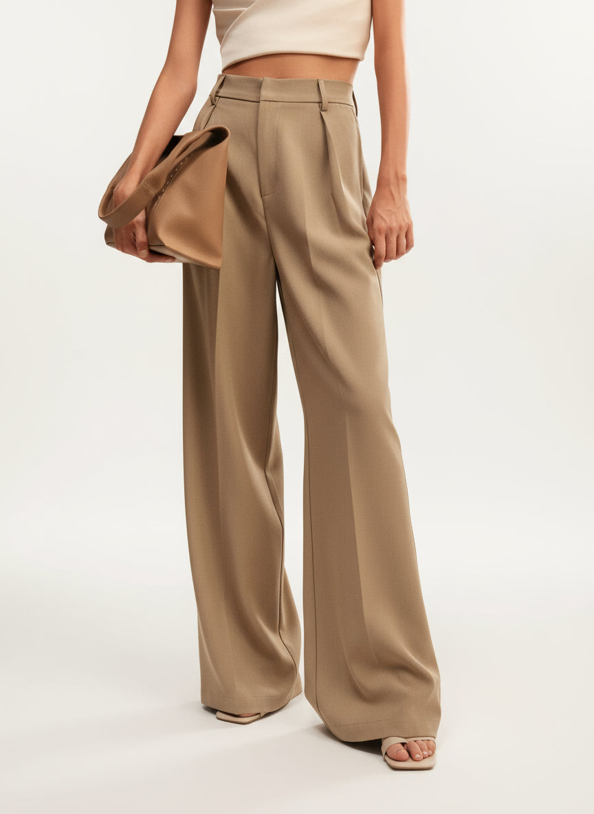 Women's Tailored High Waist Wide Leg Trousers Classic Fit Elegant Office Casual