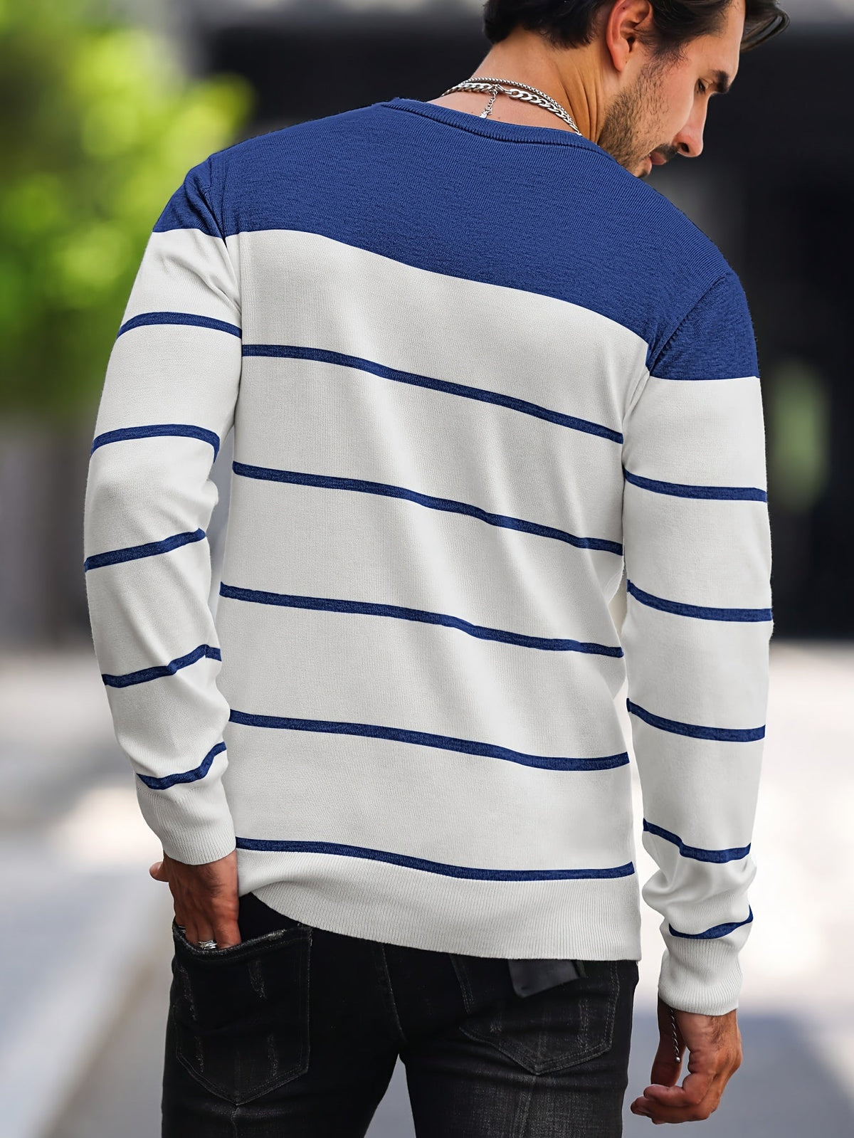 Men's Colour-Block Striped Pullover Sweater Long-Sleeve Casual Everyday