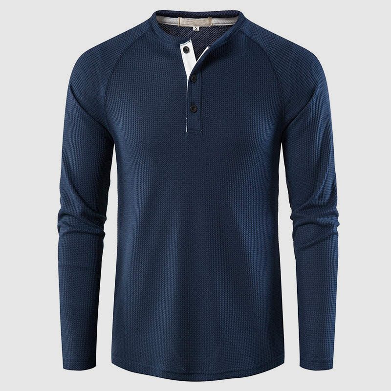 Men's Knit Long Sleeve Henley Shirt Relaxed Fit Button-Down Casual Everyday