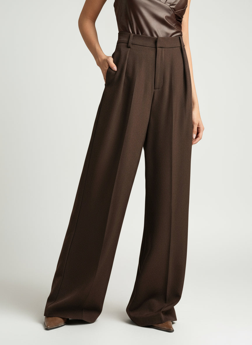 Women's Tailored High Waist Wide Leg Trousers Classic Fit Elegant Office Casual