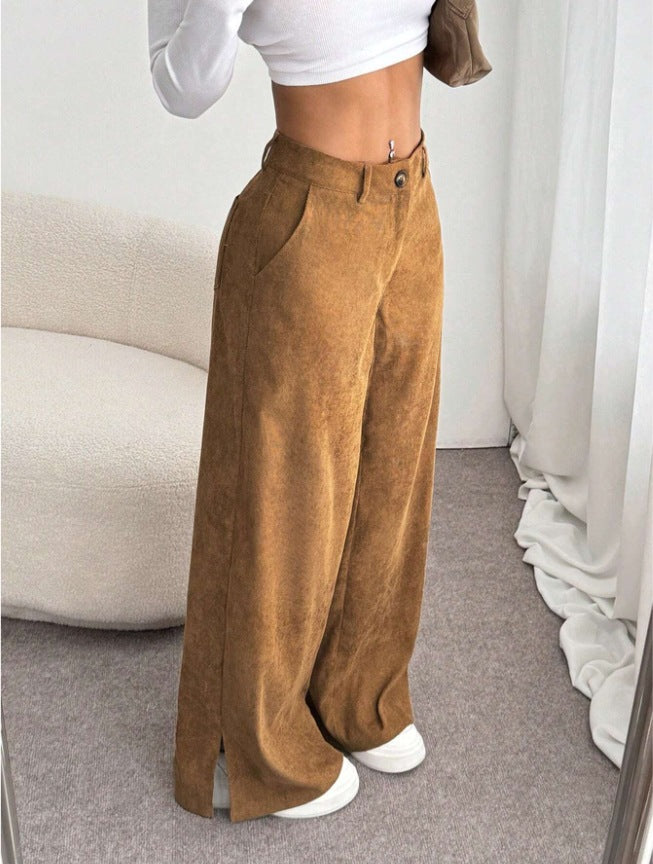 Women's High-Waist Wide Leg Trousers Slit Detail Relaxed Fit Casual Chic