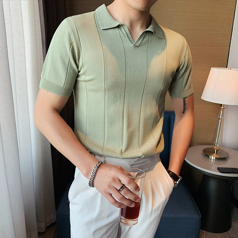 Men's Knit Polo Shirt V-Neck Short-Sleeve Casual Everyday Stylish