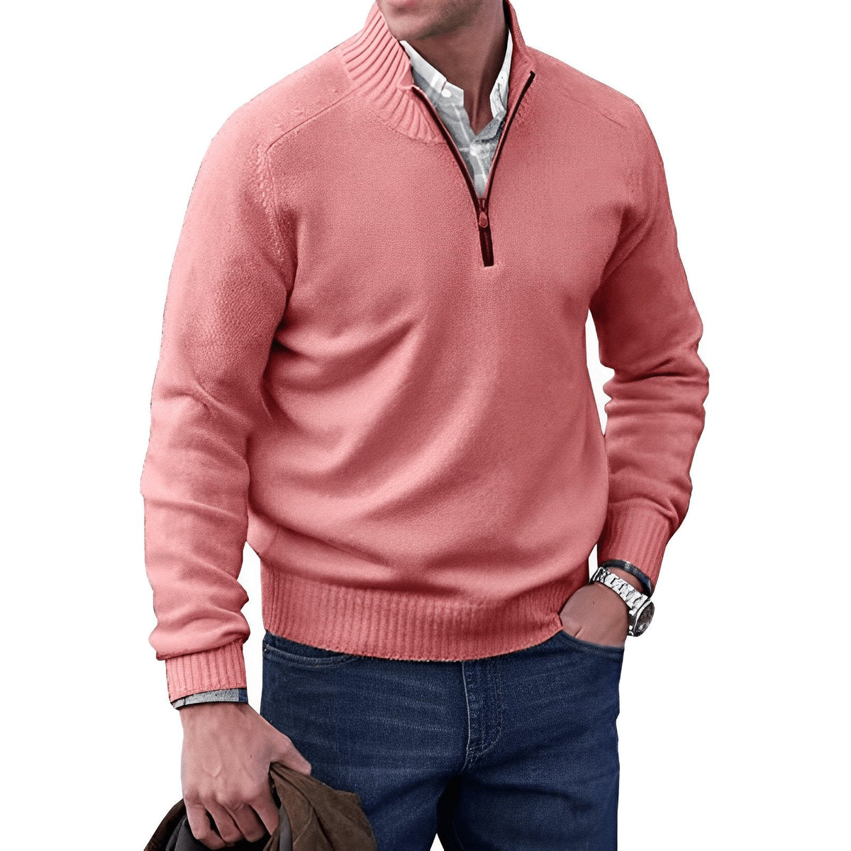 Men's Quarter-Zip Knit Sweater Relaxed Fit Long Sleeve Casual Layering