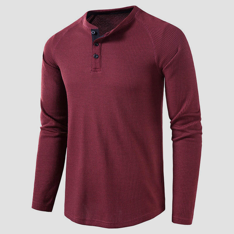 Men's Knit Long Sleeve Henley Shirt Relaxed Fit Button-Down Casual Everyday