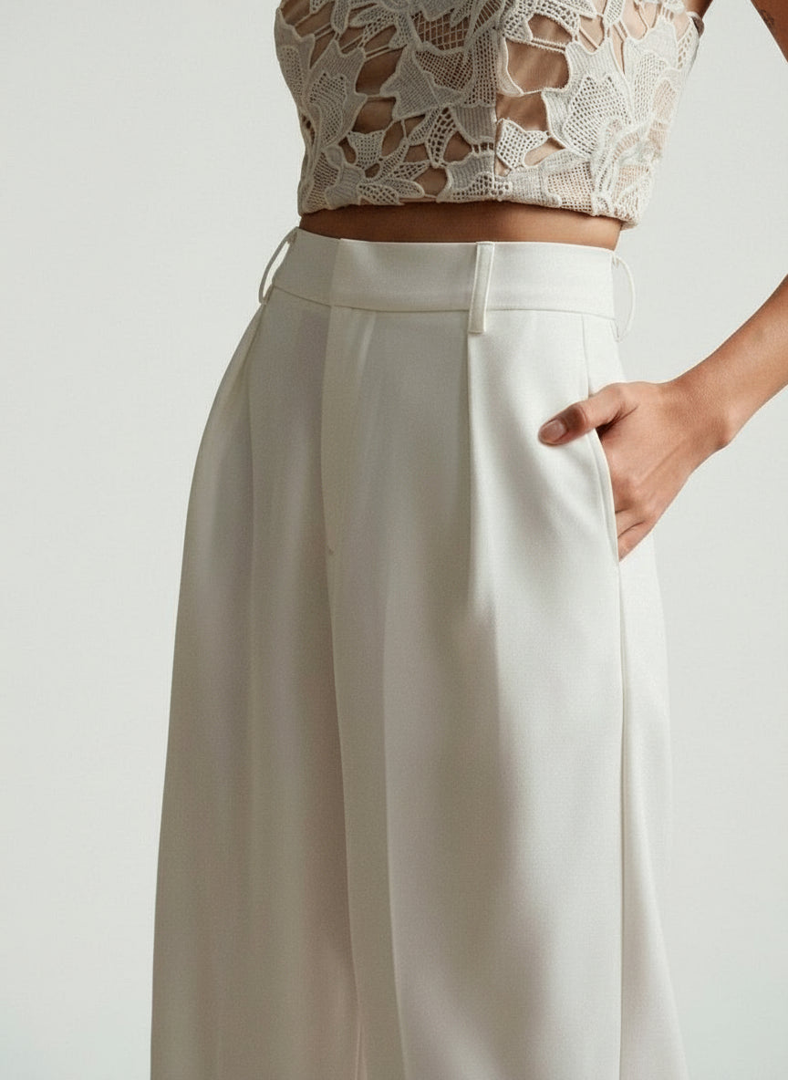 Women's Tailored High Waist Wide Leg Trousers Chic Elegant Office Casual