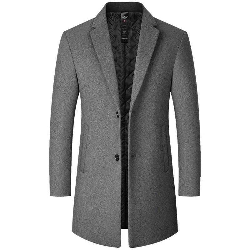 Men's Classic Wool Coat Quilted Lining Stylish Warm Layering Outerwear