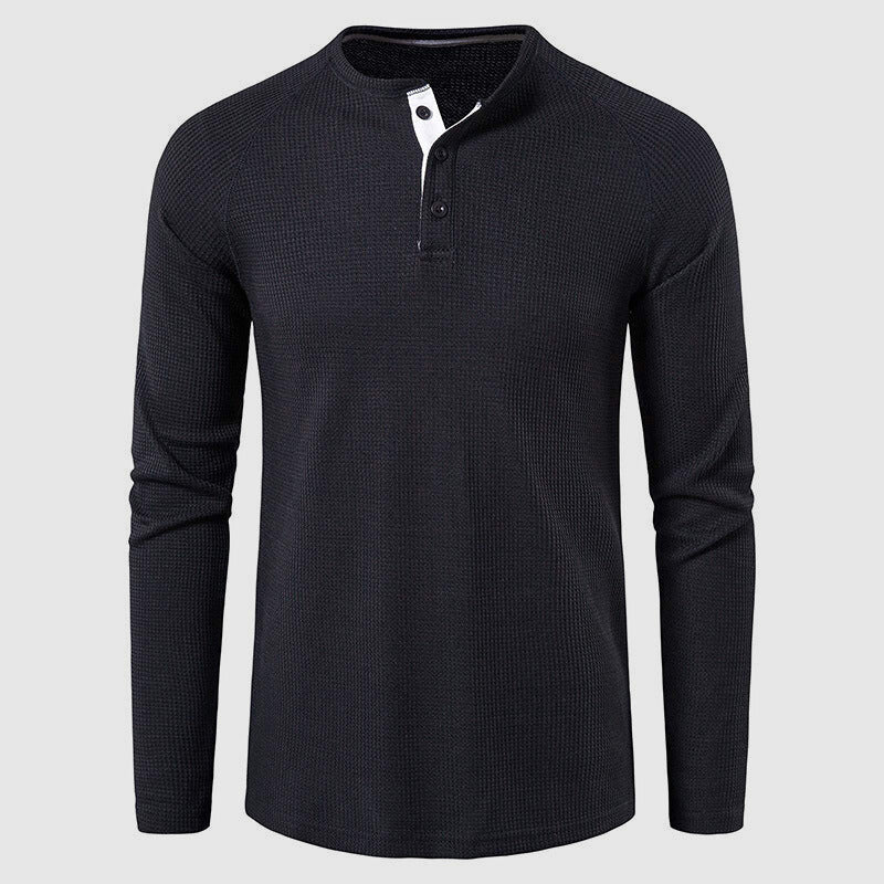 Men's Knit Long Sleeve Henley Shirt Relaxed Fit Button-Down Casual Everyday
