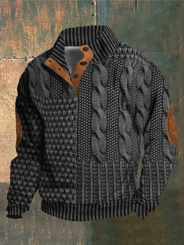 Men's Patchwork Knit Jumper Crew Neck Long Sleeve Casual Everyday Wear
